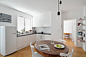 Dining area in a white kitchen