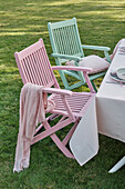 Garden chairs in pink and mint green