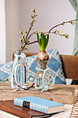 Hyacinth (Hyacinthus) in a jar and floating branch