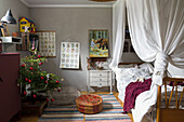 Bedroom with Christmas tree and vintage decorations