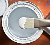 Close-up of Paint Brush with White Paint
