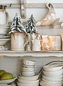 Crockery shelves with Christmas decorations
