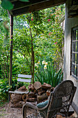 Covered seating area with garden view