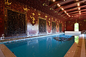 Indoor pool with Chinese wall reliefs and ceiling decorations