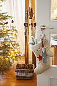 Christmas decorations Home-sewn Christmas stocking on door handle