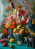 Floral still life with fruit