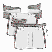Sewing instructions for apron with dotted hem in grey