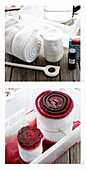 DIY batik curtain: fabric dipped in red colour