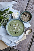 Cold kefir yoghurt soup with wild herbs
