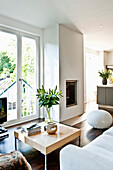 Modern living area with fireplace, Hamburg, Germany
