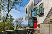 Modern house with view to the river Elbe in the Treppenviertel of Blankenese, part of Hamburg, Germany