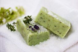 Herbal soaps with lavender and bath salts