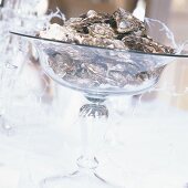 Oysters in a glass pedestal bowl