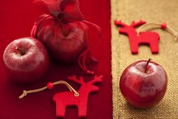 Rote Äpfel; weihnachtlich dekoriert