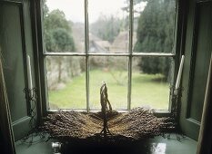 A basket of dried lavender on window sill