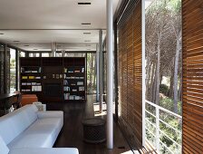 Living room with sliding wooden doors