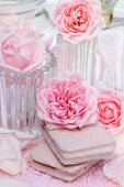 Rose soaps and pink roses