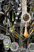 Chandelier decorated with crystal beads and colourful glass beads