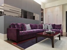 Purple sectional sofa in modern living room