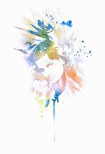 Colourful design with portrait of woman (print)