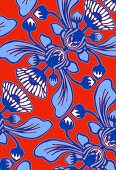 Blue Cape daisy pattern on orange background (print)