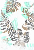 Tropical flowers and leaves on white background (print)