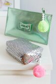 Make-up bags decorated with beads & pompoms