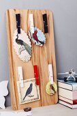 Pinboard with clothes pegs & pictures of birds