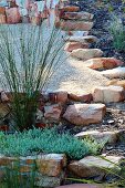 Terraced rockery with ornamental grasses