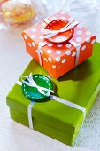 Gift boxes decorated with buttons