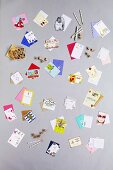 A selection of invitations for a child's birthday party (top view)