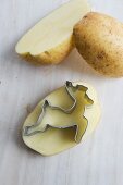 Potato print - deer-shaped pastry cutter on halved potato
