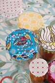 Jars of jam with covers upcycled from oilcloth remnants