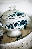Blue and white painted, china tureen with lid