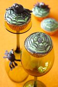 Halloween muffins with spiderweb toppers