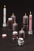 Festive candlesticks made from upturned drinking glasses and light bulb sockets