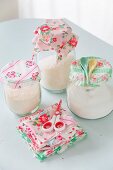 Storage jars with vintage-style fabric lid covers