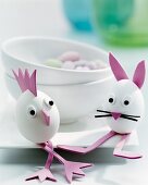Eggs turned into whimsical animals with foam rubber shapes as Easter decorations