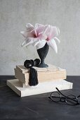 Magnolia flowers in black vase