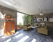 Artistic living room in concrete house