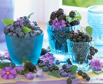 Blue glass goblet with vaccinium (blueberry)