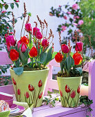 Tulips in bowl, pots with napkin technique, tulip motifs