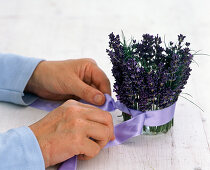 Lantern with lavender flowers
