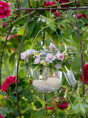 Preserving jar with herb wreaths hung as a lantern