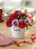 Small bouquet of dianthus (carnation) and eucalyptus