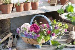 Spanking basket with freshly cut flowering herbs