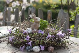 Wreath of Larix and Betula branches as easter nest