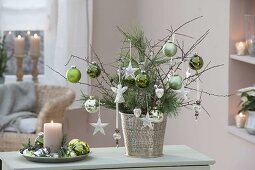 Christmas bouquet with branches of pinus and sloe