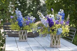 Bouquets of Delphinium (Larkspur), Alchemilla (Lady's Mantle)