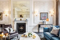 Classic panelled walls in glamorous living room